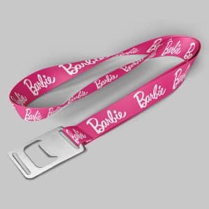1" Pink custom lanyard printed with company logo with Bottle Opener attachment 1"