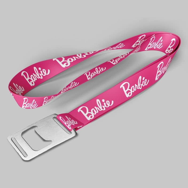 1" Pink custom lanyard printed with company logo with Bottle Opener attachment 1"