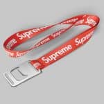 1" Red custom lanyard printed with company logo with Bottle Opener attachment 1"