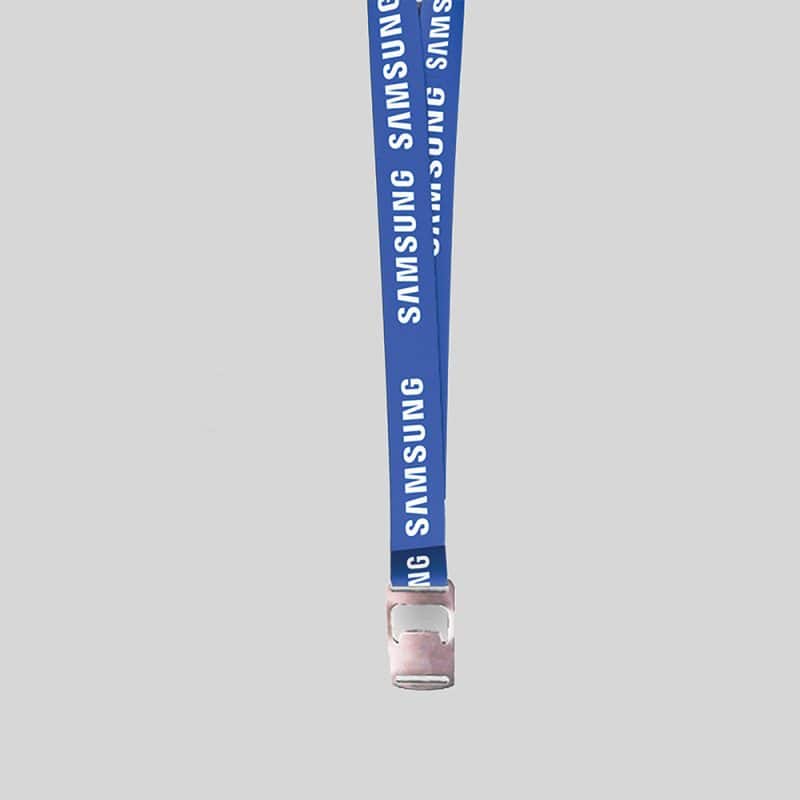 1" Royal Blue custom lanyard printed with company logo with Bottle Opener attachment 1" - 1