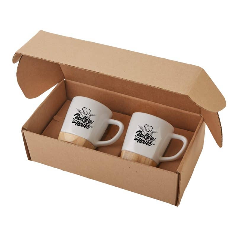 11 Oz. Ceramic Mugs w/Removable Bamboo Coaster Gift Set - 5