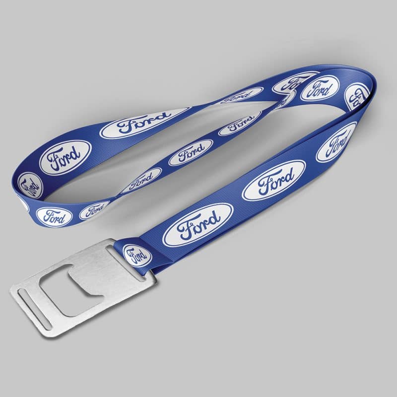 1/2" Blue custom lanyard printed with company logo with Bottle Opener attachment 0.50"