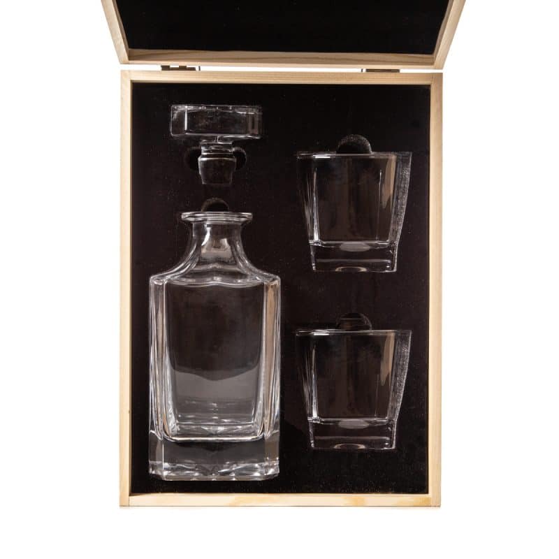 Decanter - Front Only - 2 Glasses - Wood Box - 1