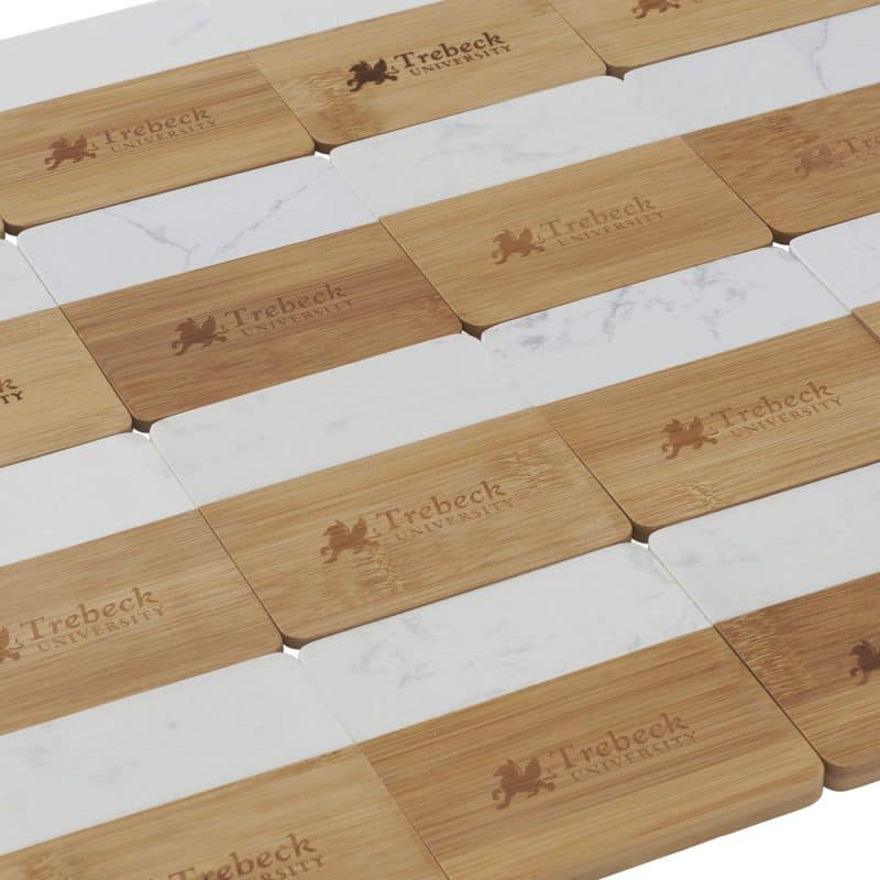 Marble and Bamboo Coaster Set - 3