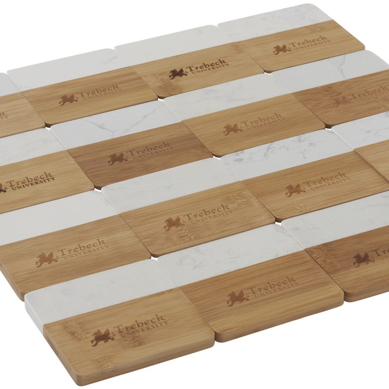 Marble and Bamboo Coaster Set - 4