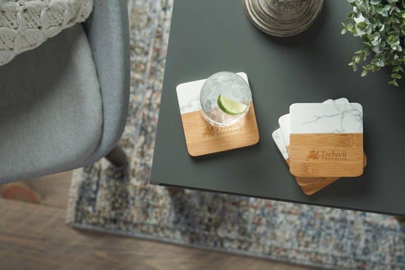 Marble and Bamboo Coaster Set - 9