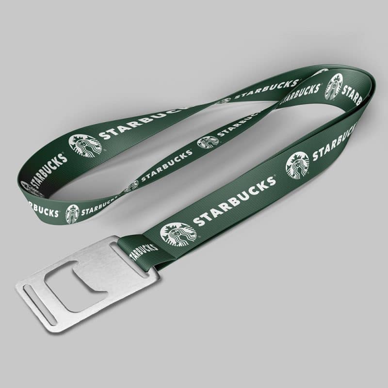 1/2" Dark Green custom lanyard printed with company logo with Bottle Opener attachment 0.50"