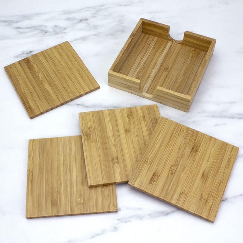 4 Piece Bamboo Coaster Set w/Case - 4