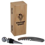 2 Piece Bamboo Wine Opener Set w/Magnetic Closure - 3