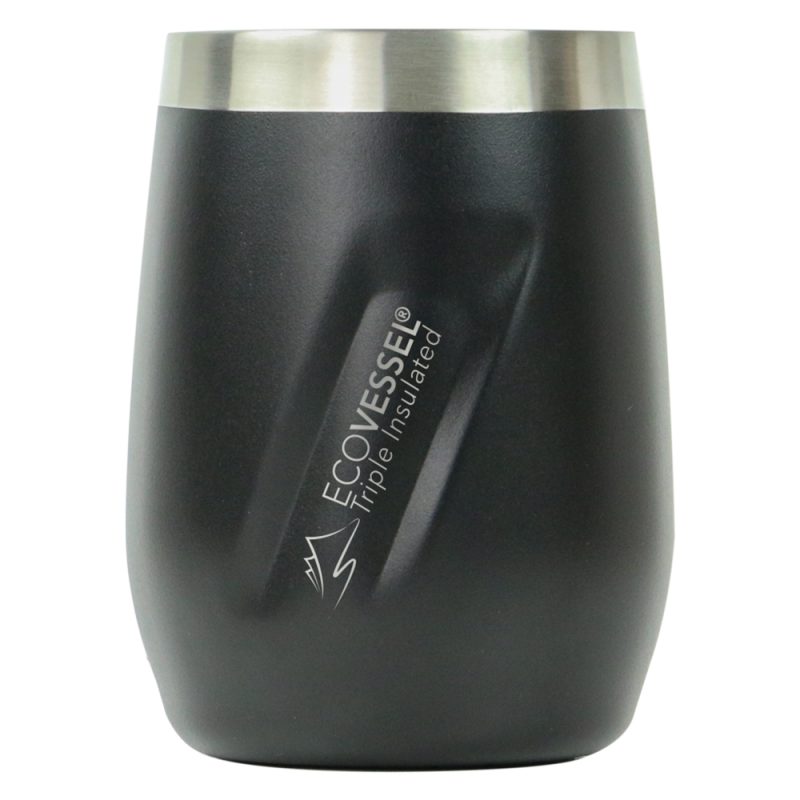 EcoVessel Port 10 Oz Trimax Triple Insulated Wine Cup/Rocks Glass W/Tritan Lid - Black