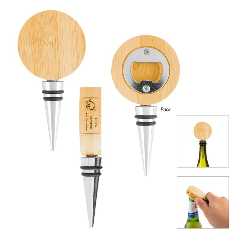 Bamboo Wine Stopper With Bottle Opener - 1
