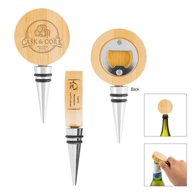 Bamboo Wine Stopper With Bottle Opener - 2