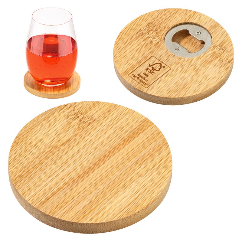 Bamboo Coaster with Bottle Opener - 1