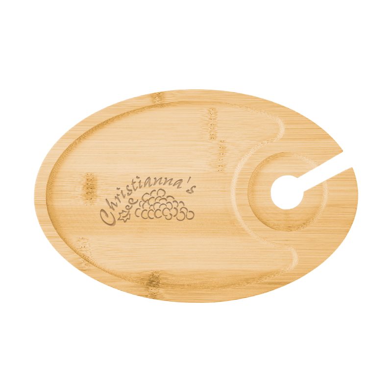 Wine & Dine Recessed Bamboo Tray With Wine Glass Holder - 2