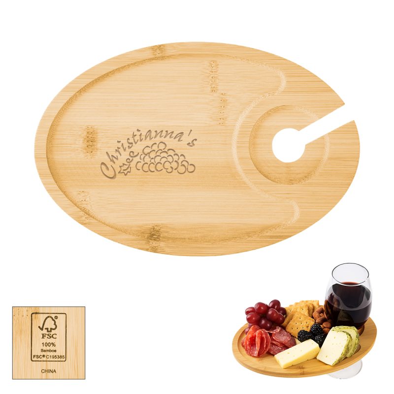 Wine & Dine Recessed Bamboo Tray With Wine Glass Holder
