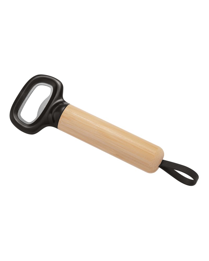 Bamboo Bottle Opener with Silicone Strap - 1