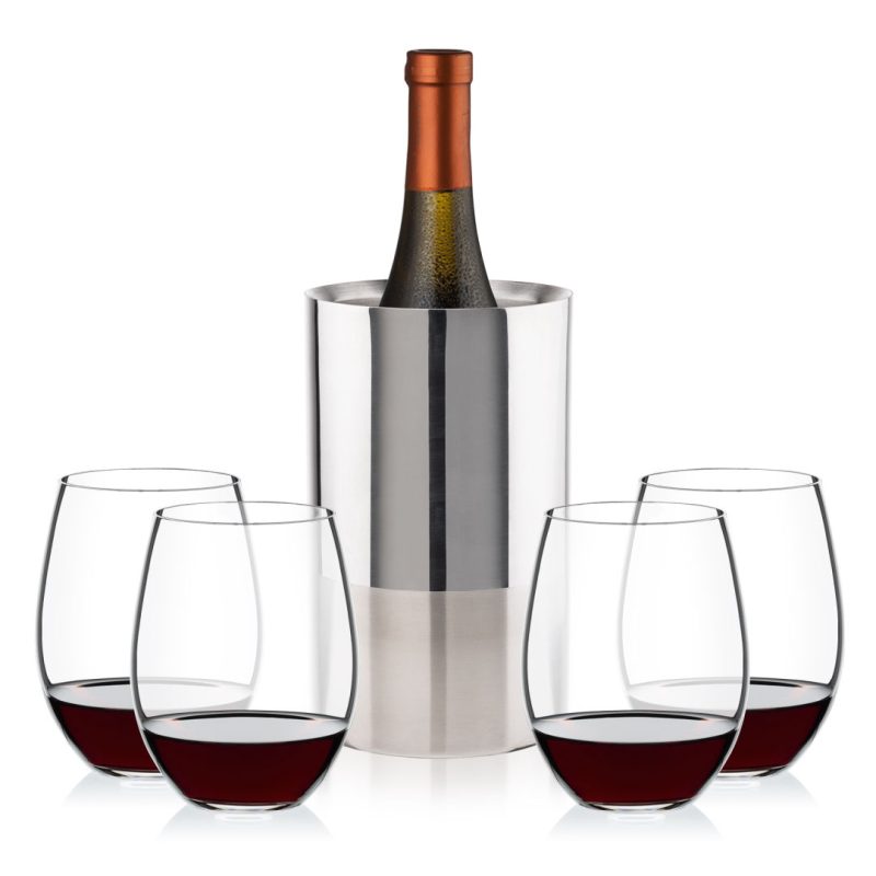 Catania Wine Cooler & RIEDEL Stemless Wine Set - 5