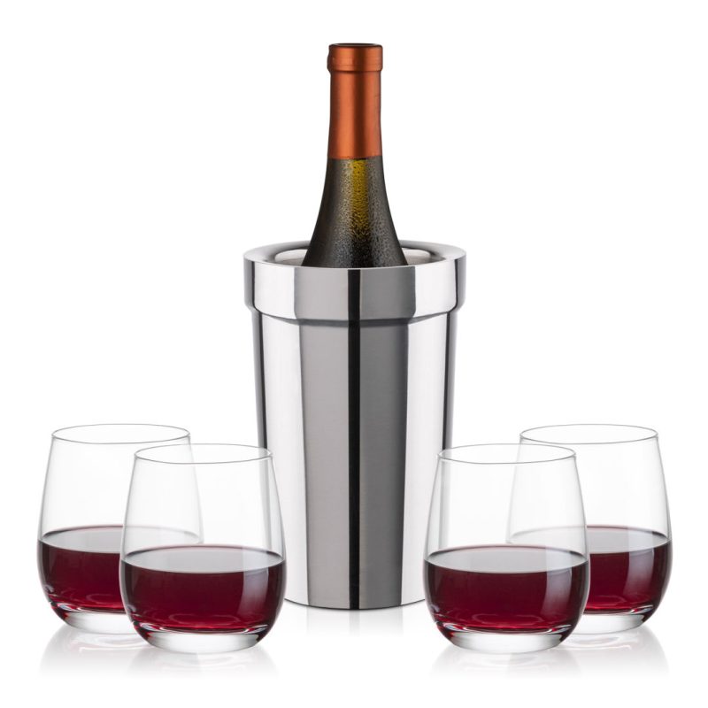 Milano Wine Cooler & Salem Stemless Wine Set - 5