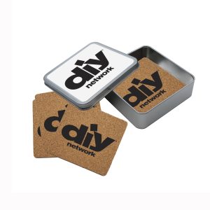 Cork Coaster Set in Square Tin
