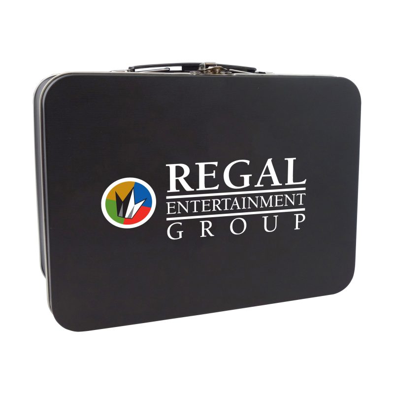 Matte Black Retro Lunchbox+Single 12 Oz. Rubberized Stemless Wine Glass In Vacuum Formed Insert - 2
