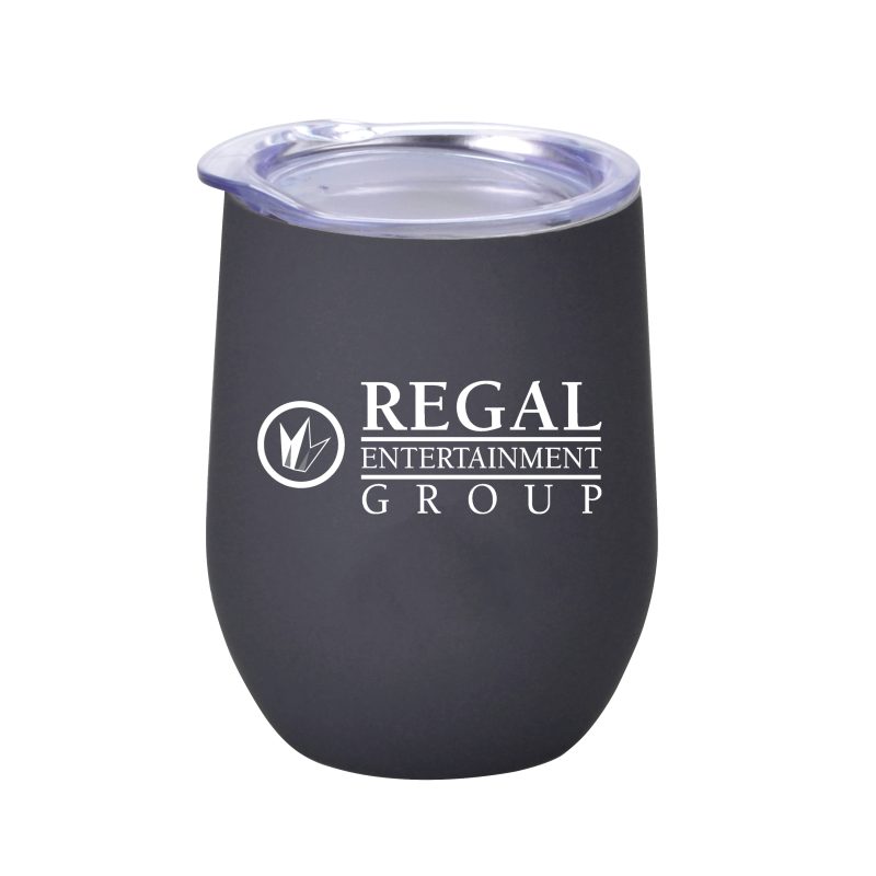 Matte Black Retro Lunchbox+Single 12 Oz. Rubberized Stemless Wine Glass In Vacuum Formed Insert - 3
