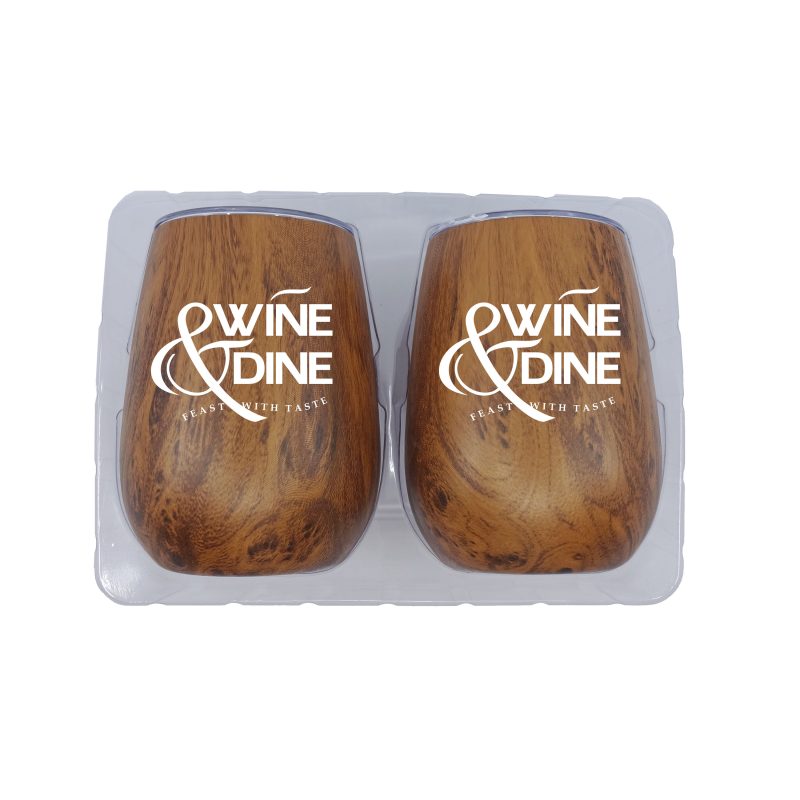 Retro Lunchbox + Double 10 Oz. Stemless Wood Tone Wine Glass In Vacuum Insert - 1