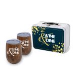Retro Lunchbox + Double 10 Oz. Stemless Wood Tone Wine Glass In Vacuum Insert - 7