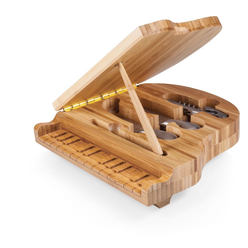 Piano Shaped Cutting Board w/3 Wine & Cheese Tools - 6