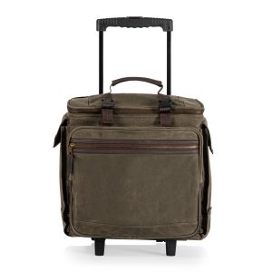 Somm 12 Bottle Wine Tote with wheels- Khaki/Brown